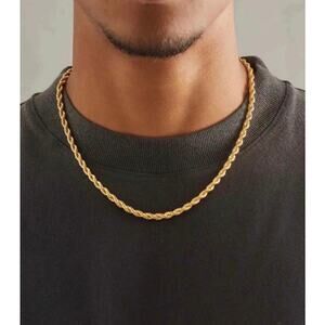 18K Stamp, 18K Gold color Necklaces 4MM 20”Unisex Rope chain  Does not fade